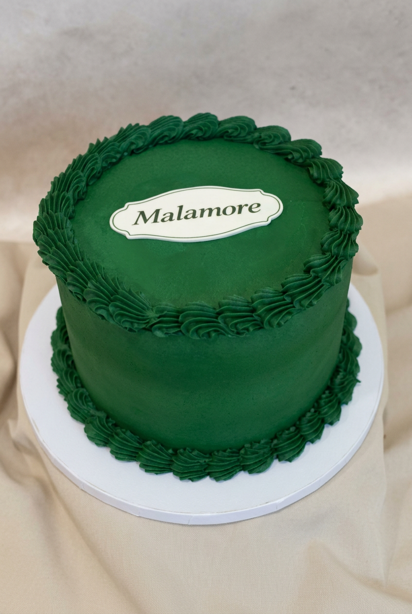 La tarta verde oliva con el nombre de MalAmore, hecha para la gran apertura
