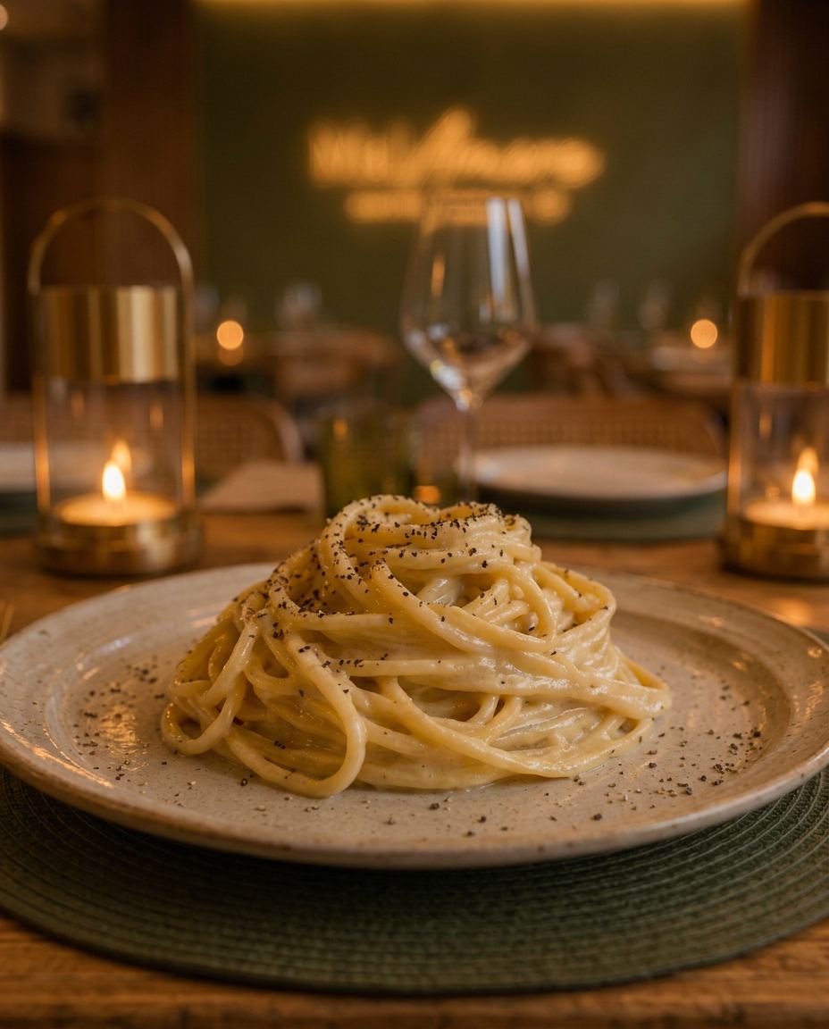 Cacio e Pepe / Pasta al Queso Pecorino y Pimienta Negra · MalAmore, cucina italiana en Alcobendas