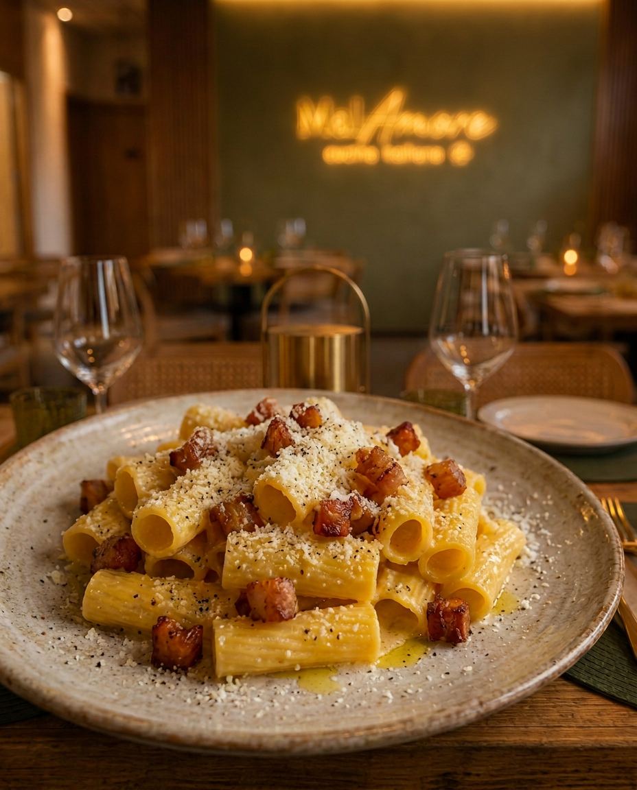 La Carbonara / Pasta a la Carbonara · MalAmore, cucina italiana en Alcobendas