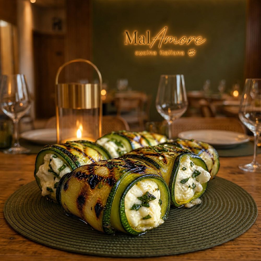 Involtini di Zucchine Grigliate / Rollitos de Calabacín a la Plancha · MalAmore, cucina italiana en Alcobendas