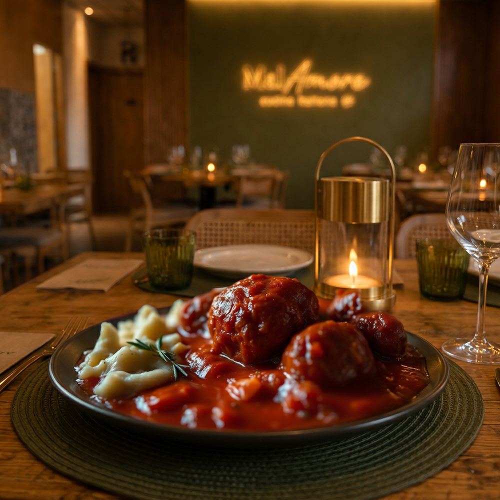 Polpette morbide al sugo / Albóndigas tiernas en salsa · MalAmore, cucina italiana en Alcobendas
